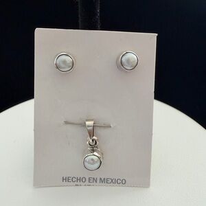 Sterling silver 925 cultured pearl earrings and charm.